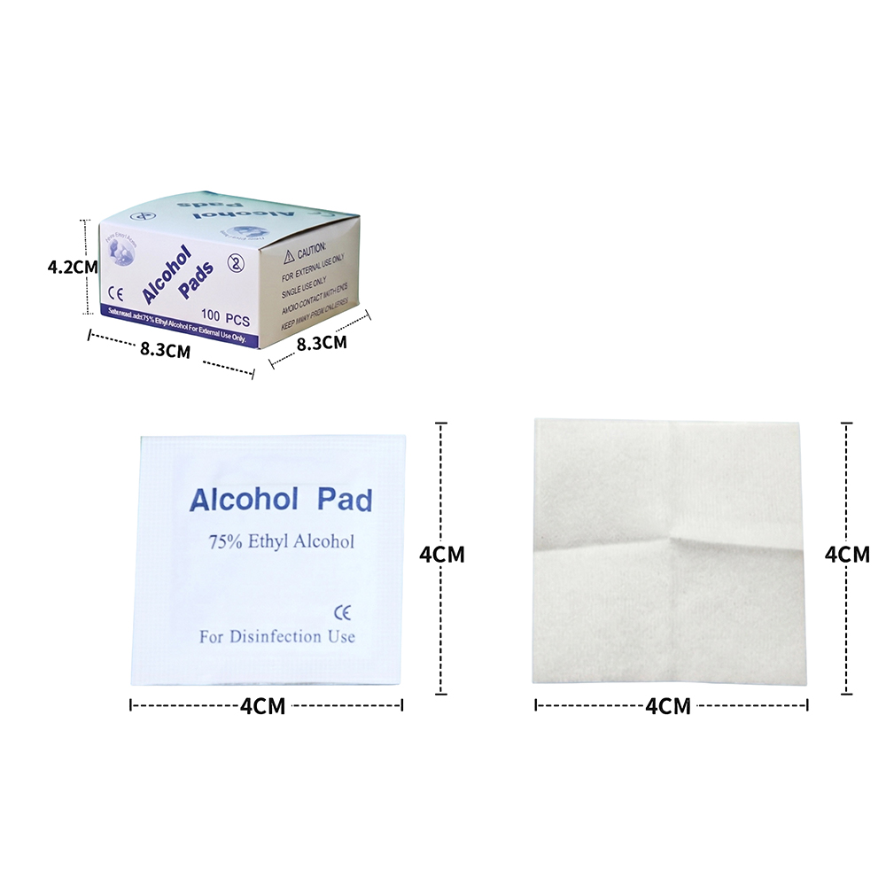 100 adet/kutu 4x4cm Ayrı Ayrı Sarılmış Premium %75 Etil Alkol Ev, Seyahat ve Klinik Kullanım için Hazırlık Pedleri