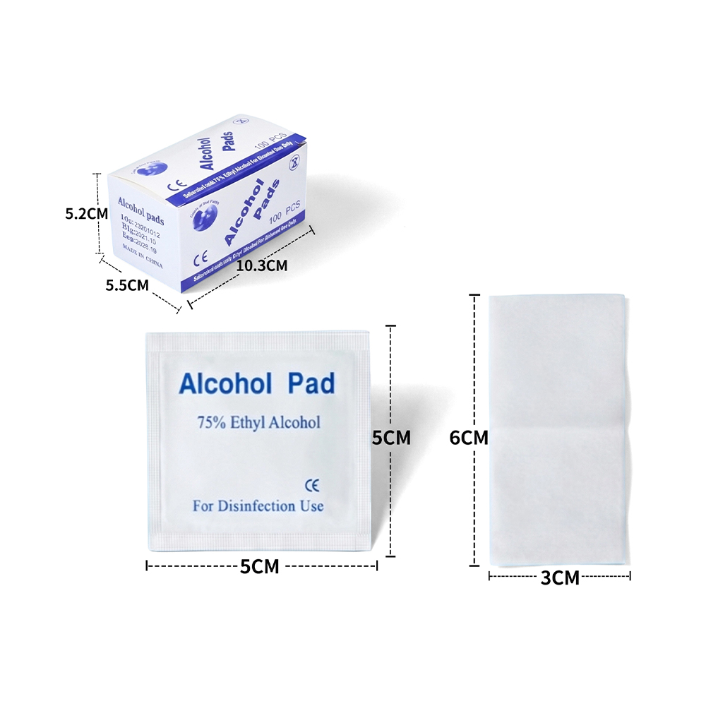 100 Adet/Kutu 3cm x 6cm Büyük Tek Tek Sarılmış %75 Alkol Hazırlama Pedleri