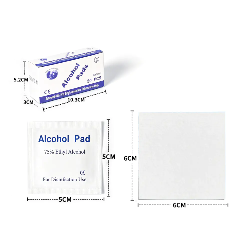 50 Adet/Kutu Premium Tek Tek Sarılmış 6x6cm %75 Etil Alkol Ped
